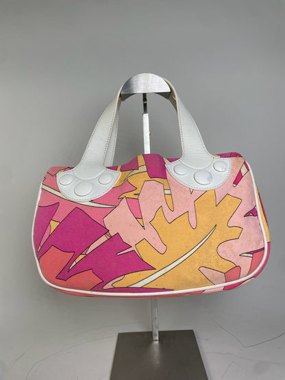 Vintage Emilio Pucci Canvas Tote Pink Orange Yellow Silver