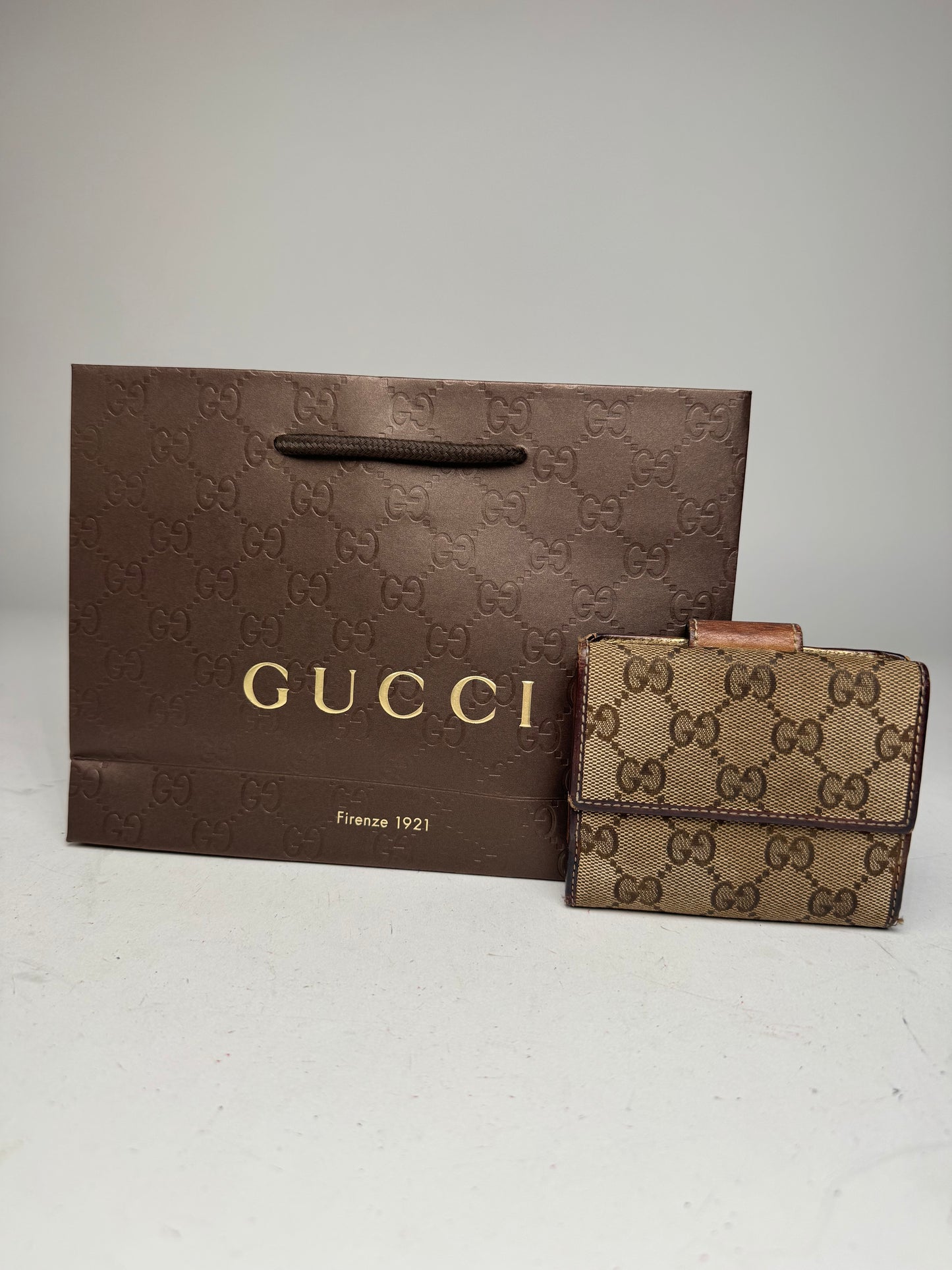 Vintage Gucci Monogram Wallet Brown Gold