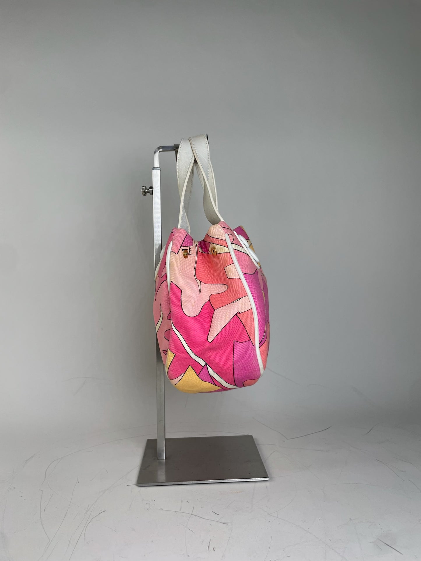 Vintage Emilio Pucci Canvas Tote Pink Orange Yellow Silver