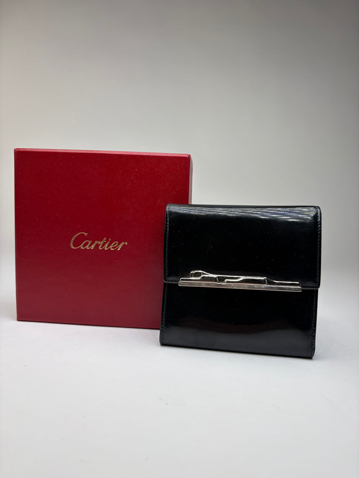 Vintage Cartier Patent Leather Bifold Wallet Late 1990s Black