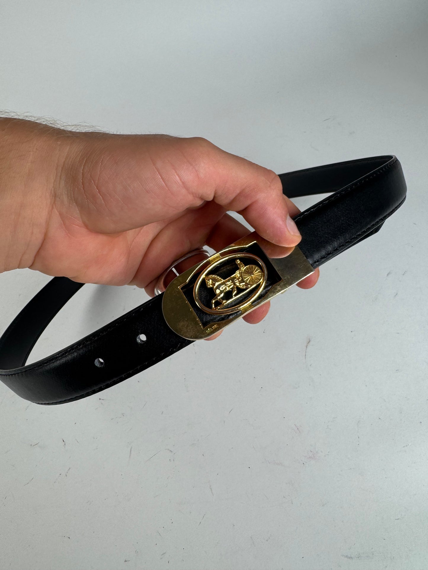 Vintage Celine Paris Leather Belt Black