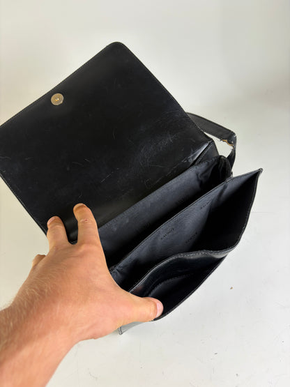 Vintage Loewe Structured Leather Shoulder Bag Black Gold