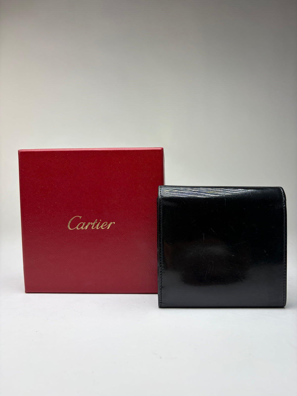 Vintage Cartier Patent Leather Bifold Wallet Late 1990s Black