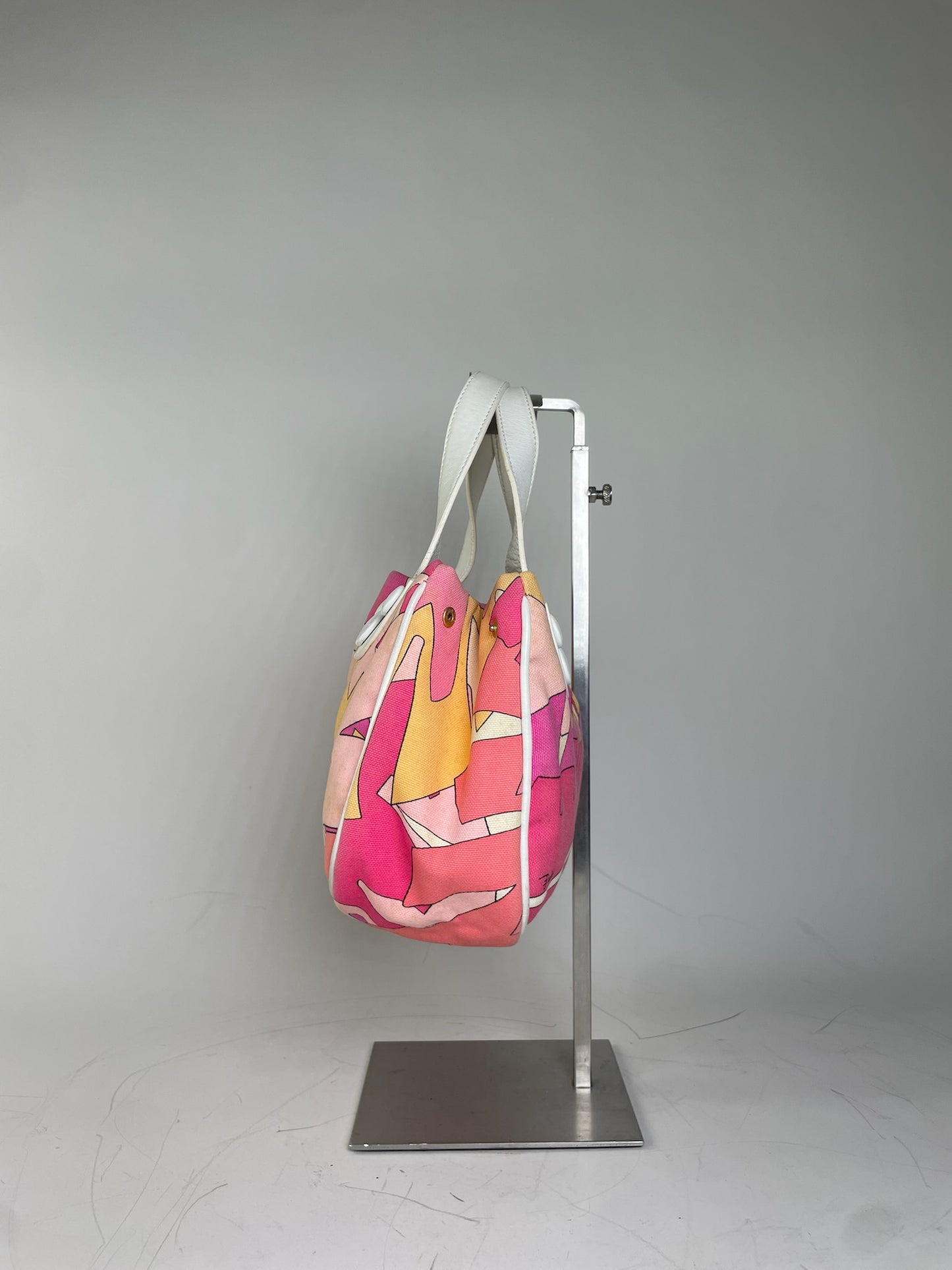 Vintage Emilio Pucci Canvas Tote Pink Orange Yellow Silver