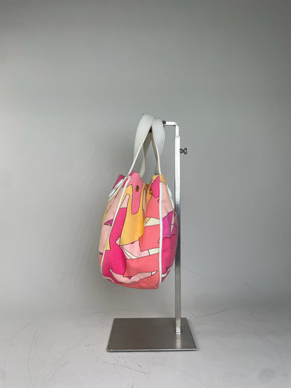 Vintage Emilio Pucci Canvas Tote Pink Orange Yellow Silver