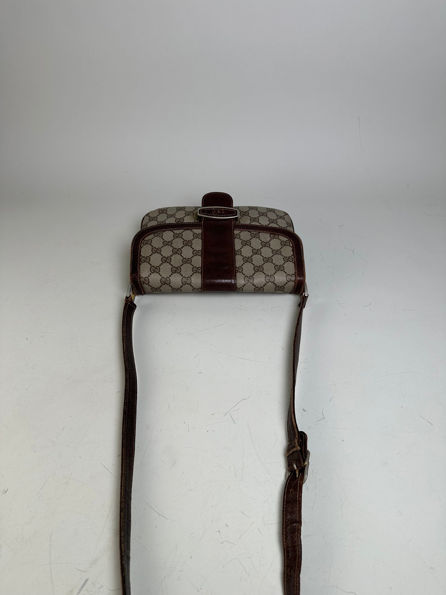 Vintage Gucci GG Supreme Shoulder Bag Beige Brown Gold