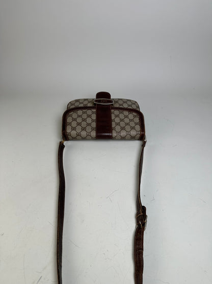Vintage Gucci GG Supreme Shoulder Bag Beige Brown Gold