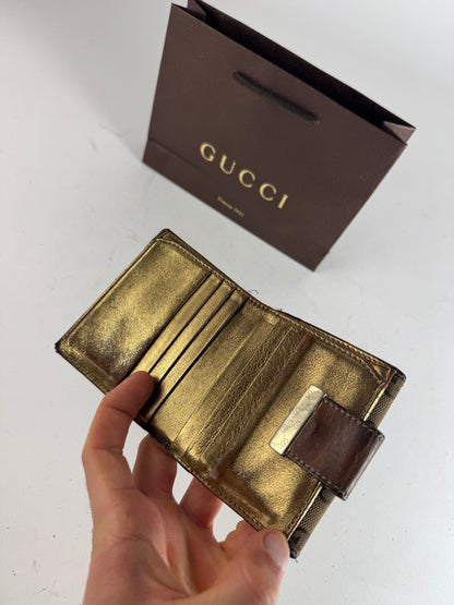 Vintage Gucci Monogram Wallet Brown Gold