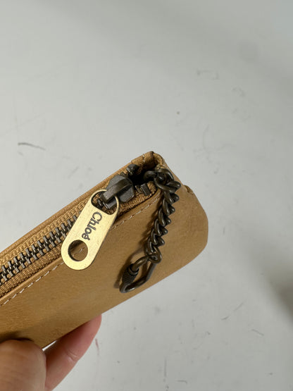 Vintage Chloé Leather Coin Purse Antique Gold Zip Beige