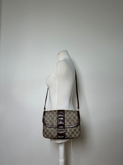 Vintage Gucci GG Supreme Shoulder Bag Beige Brown Gold