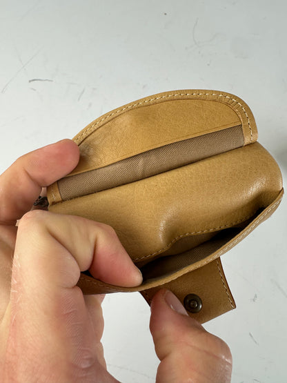 Vintage Chloé Leather Coin Purse Antique Gold Zip Beige