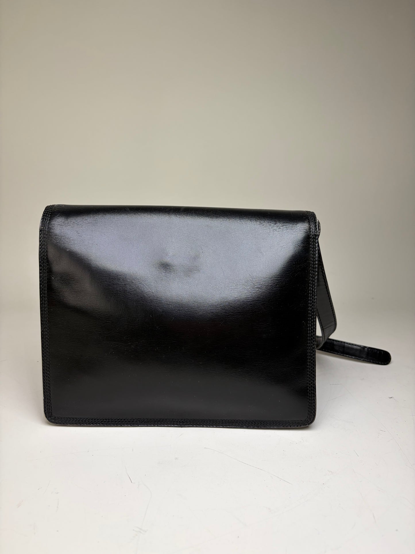 Vintage Loewe Structured Leather Shoulder Bag Black Gold