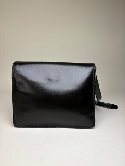 Vintage Loewe Structured Leather Shoulder Bag Black Gold