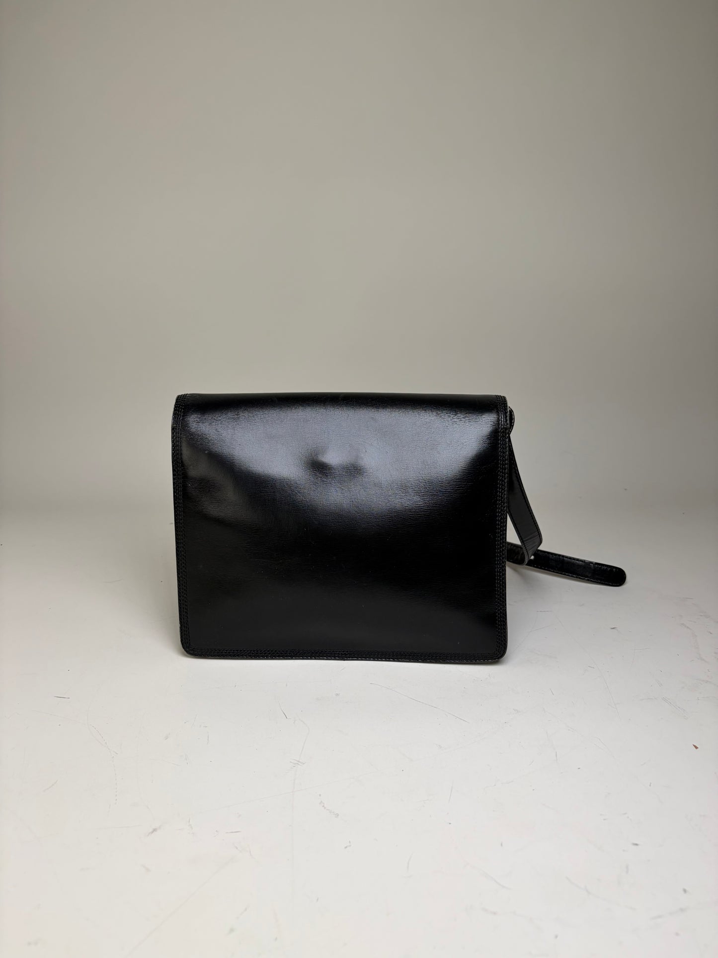 Vintage Loewe Structured Leather Shoulder Bag Black Gold