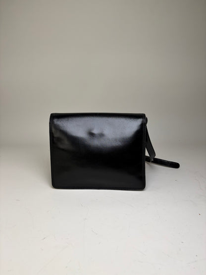Vintage Loewe Structured Leather Shoulder Bag Black Gold