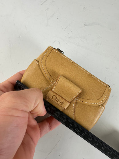 Vintage Chloé Leather Coin Purse Antique Gold Zip Beige