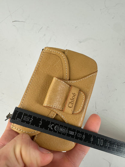 Vintage Chloé Leather Coin Purse Antique Gold Zip Beige