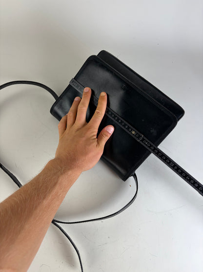 Vintage Loewe Structured Leather Shoulder Bag Black Gold