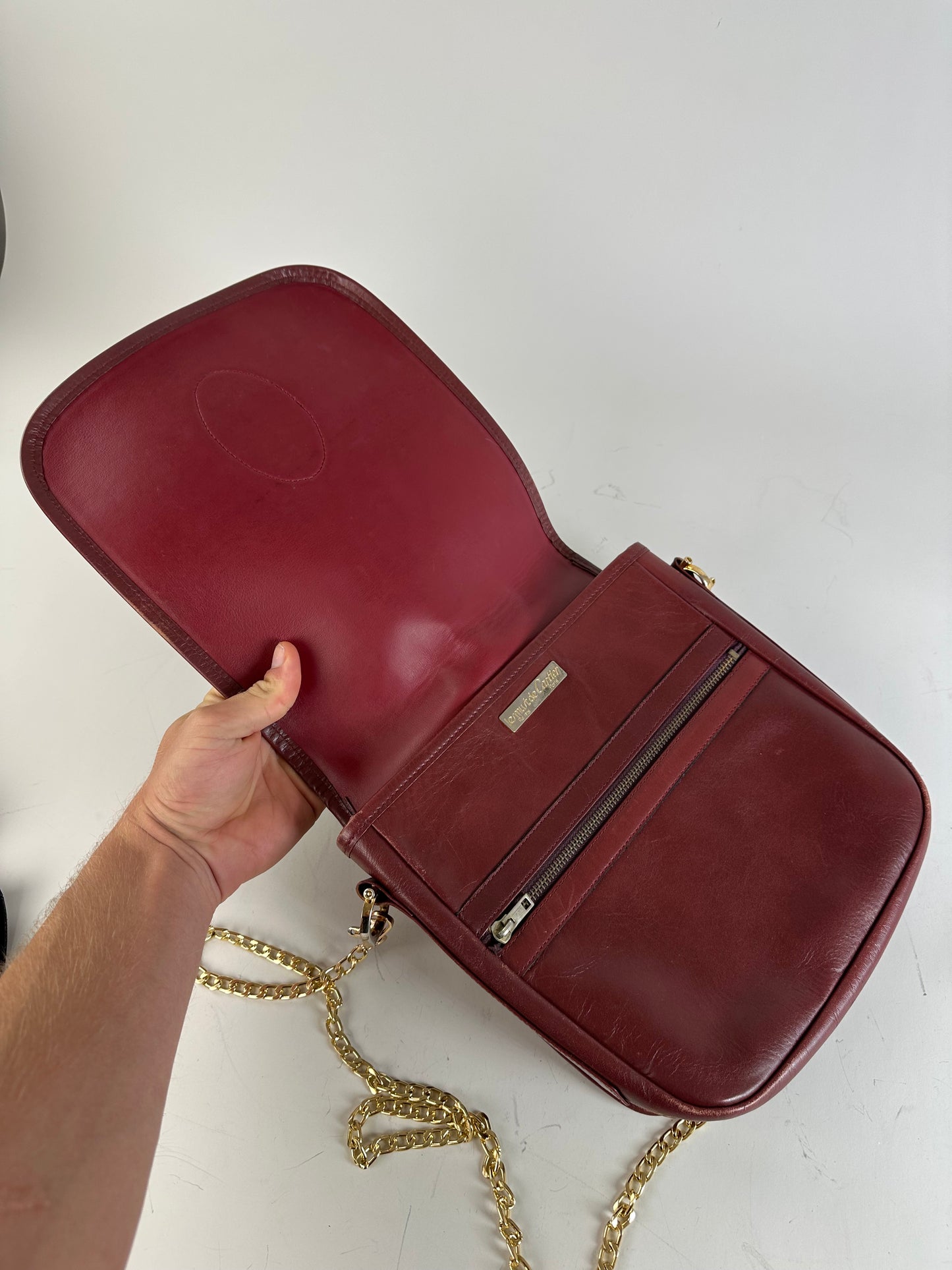Vintage Cartier Leather Chain Shoulder Bag Burgundy Gold