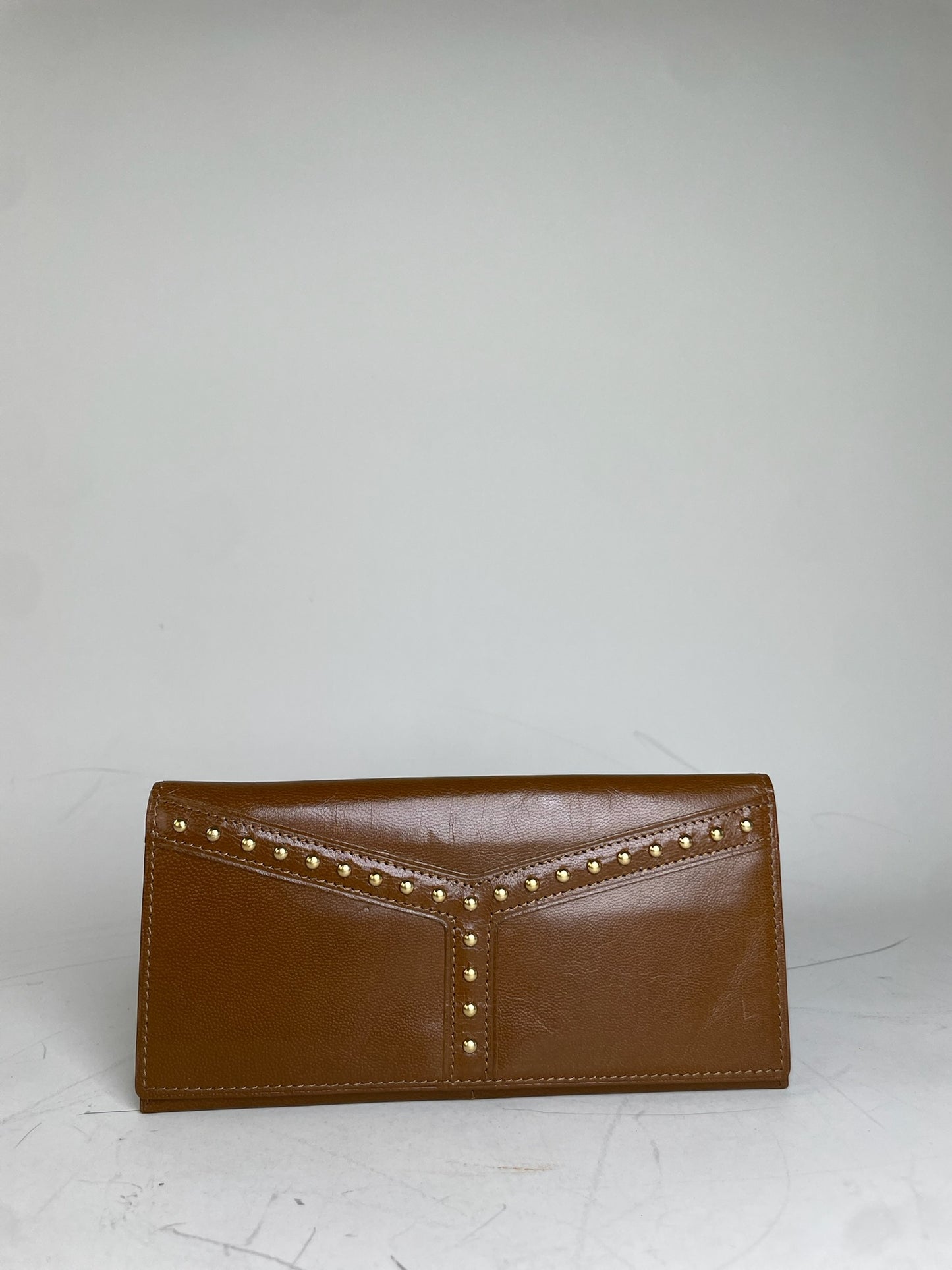 Vintage Saint Laurent Studded Leather Wallet Brown Gold