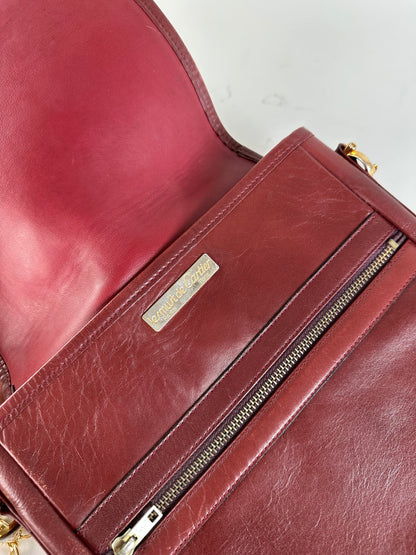 Vintage Cartier Leather Chain Shoulder Bag Burgundy Gold