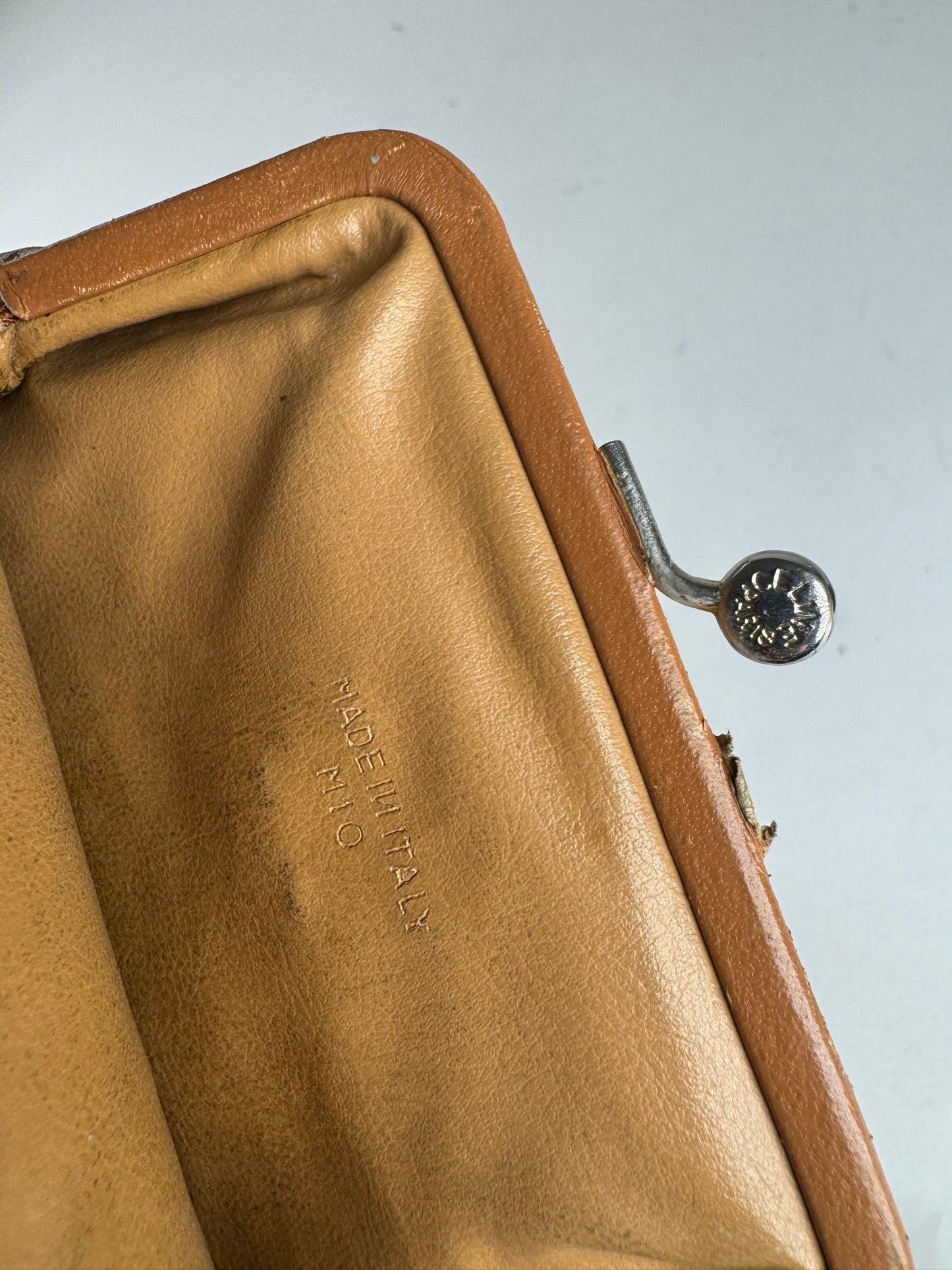 Vintage Celine Paris Triomphe Monogram Leather card Holder / Purse beige brown