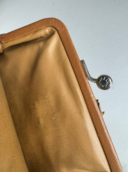 Vintage Celine Paris Triomphe Monogram Leather card Holder / Purse beige brown