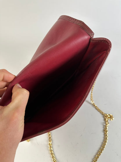 Vintage Cartier Leather Chain Shoulder Bag Burgundy Gold