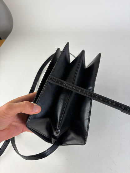 Vintage Loewe Structured Leather Shoulder Bag Black Gold