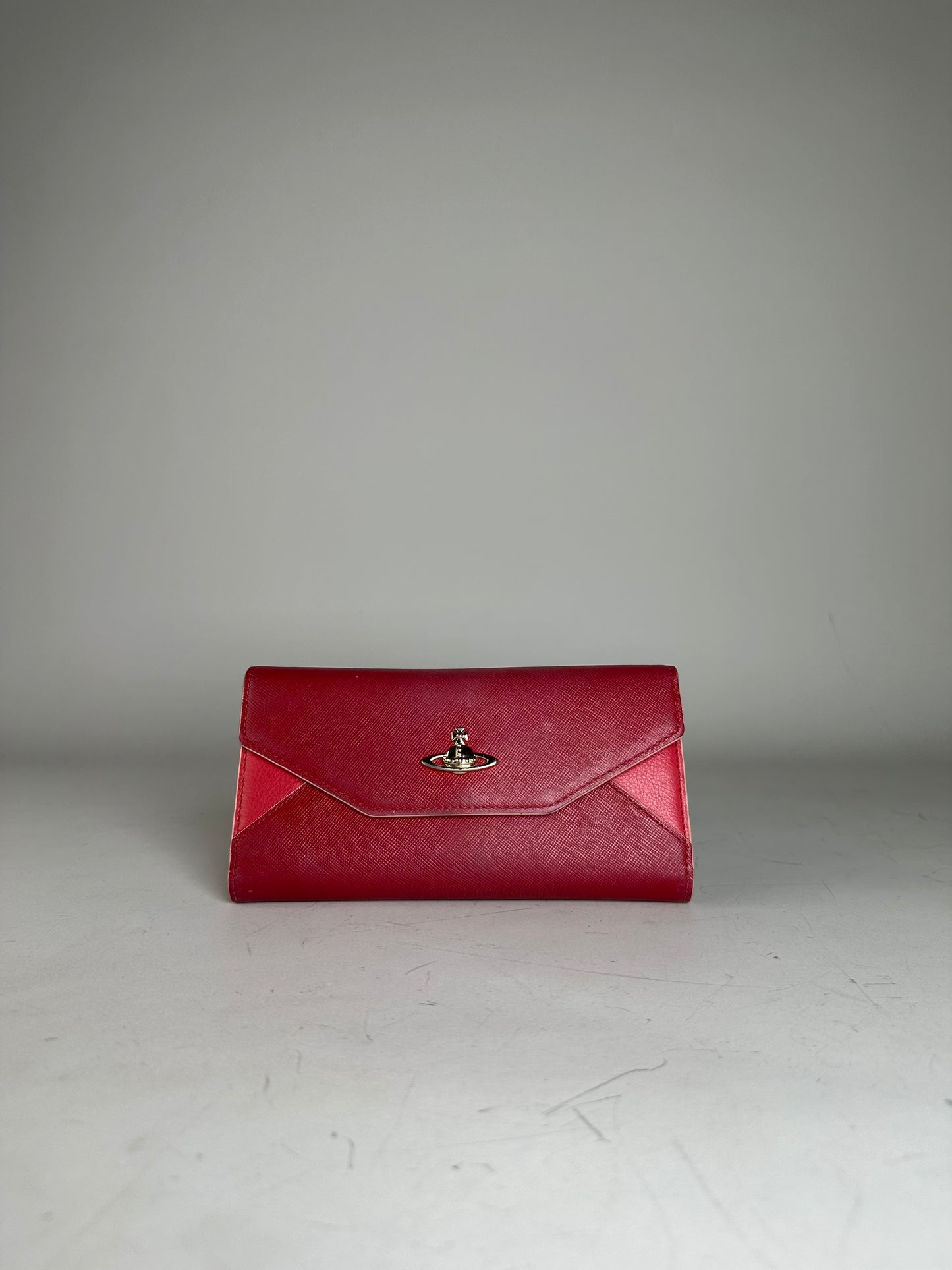 Vintage Vivienne Westwood Leather Wallet Red Gold-tone Clasp