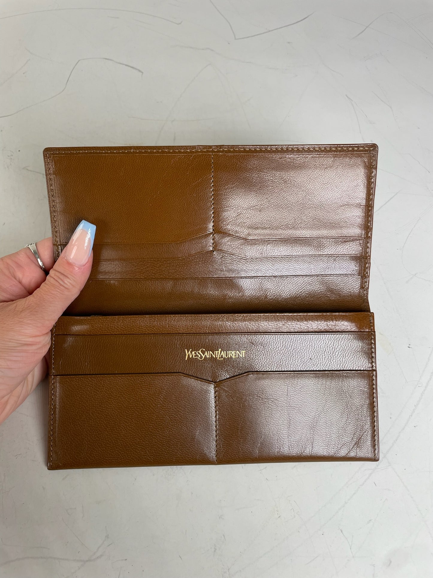 Vintage Saint Laurent Studded Leather Wallet Brown Gold