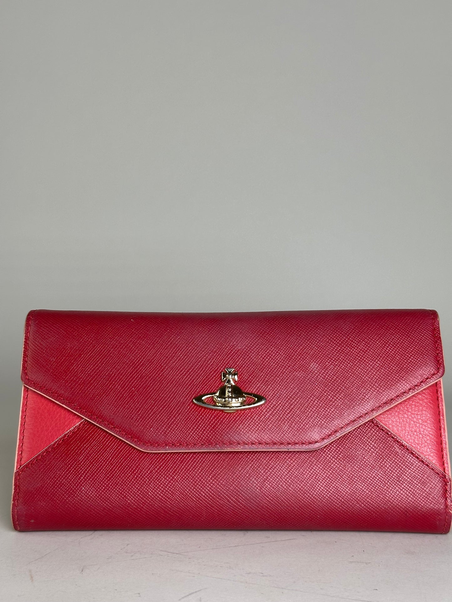 Vintage Vivienne Westwood Leather Wallet Red Gold-tone Clasp