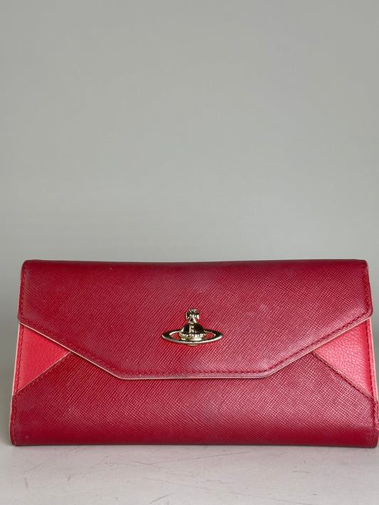 Vintage Vivienne Westwood Leather Wallet Red Gold-tone Clasp