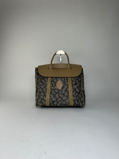 Vintage Yves Saint Laurent Leopard Coated Canvas Top-Handle Tote Black Camel