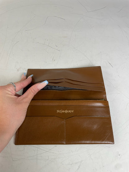 Vintage Saint Laurent Studded Leather Wallet Brown Gold