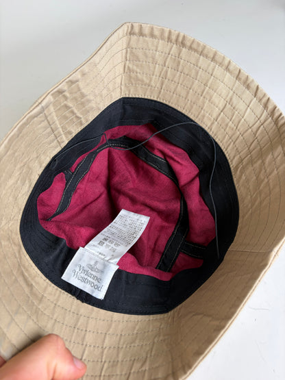 Vintage Vivienne Westwood Cotton Bucket Hat Beige Red Logo