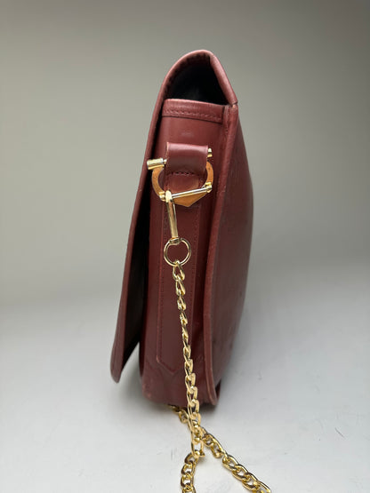 Vintage Cartier Leather Chain Shoulder Bag Burgundy Gold
