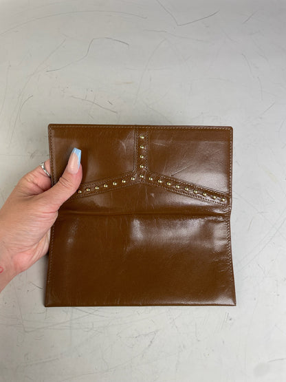 Vintage Saint Laurent Studded Leather Wallet Brown Gold