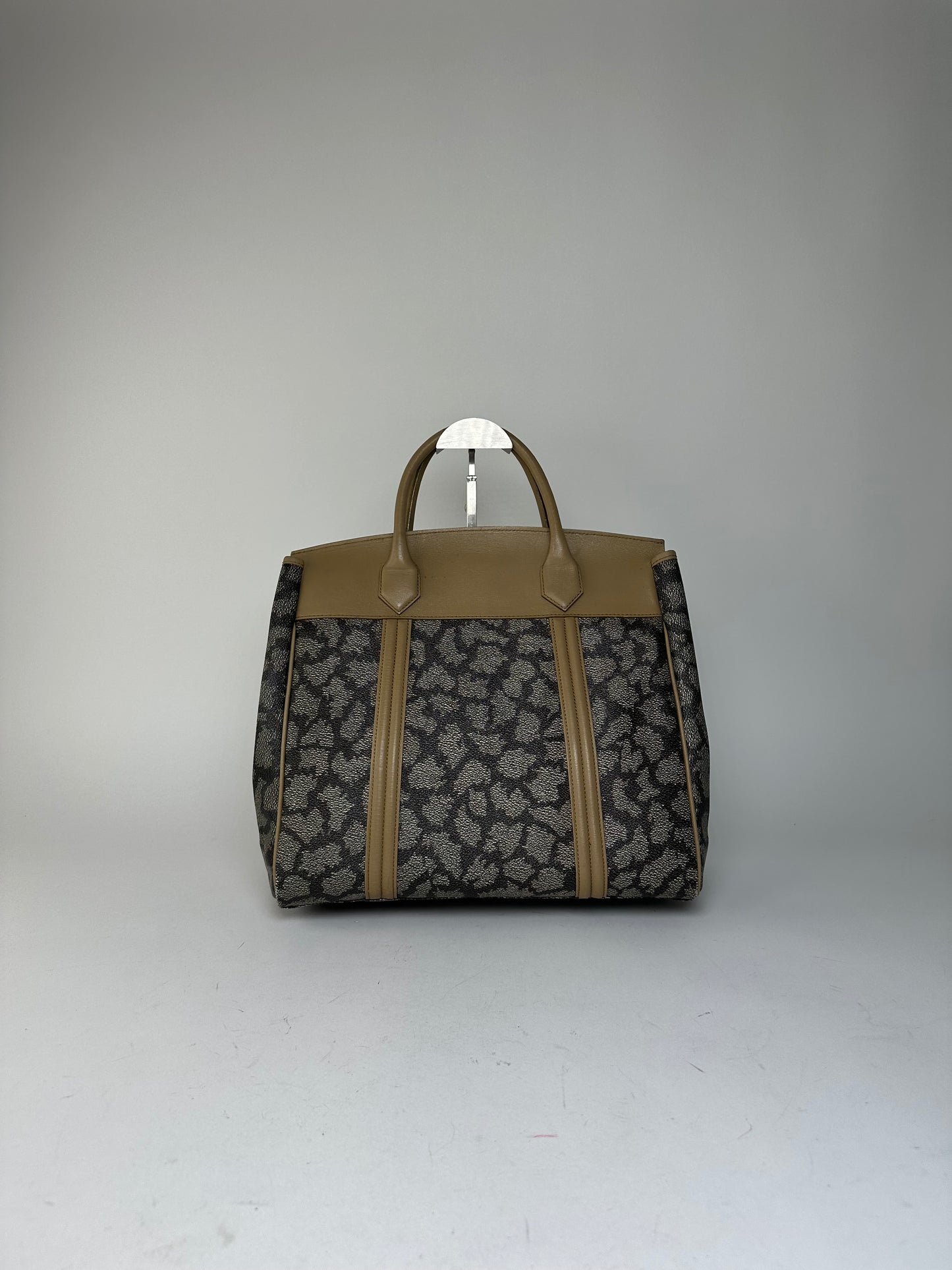Vintage Yves Saint Laurent Leopard Coated Canvas Top-Handle Tote Black Camel