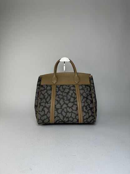 Vintage Yves Saint Laurent Leopard Coated Canvas Top-Handle Tote Black Camel