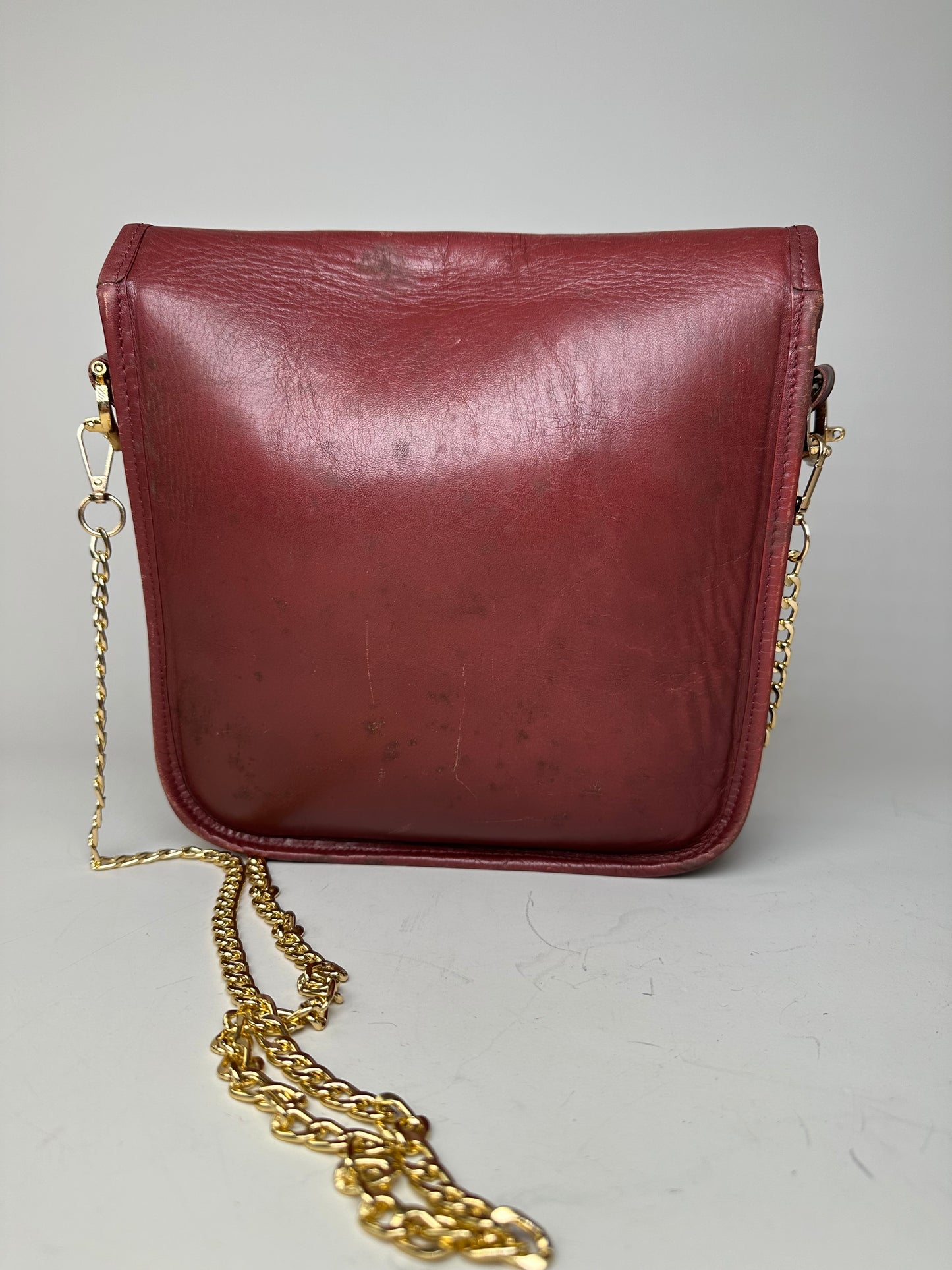 Vintage Cartier Leather Chain Shoulder Bag Burgundy Gold