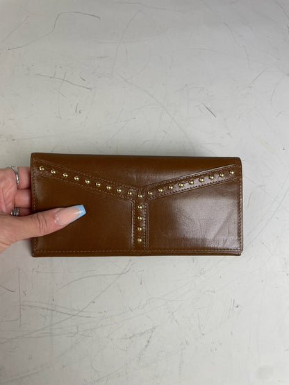 Vintage Saint Laurent Studded Leather Wallet Brown Gold