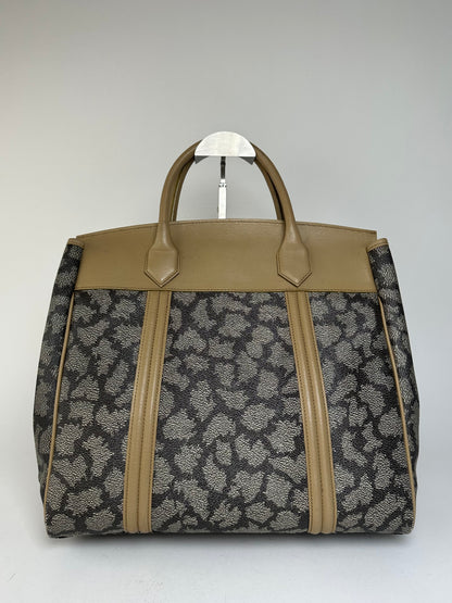 Vintage Yves Saint Laurent Leopard Coated Canvas Top-Handle Tote Black Camel