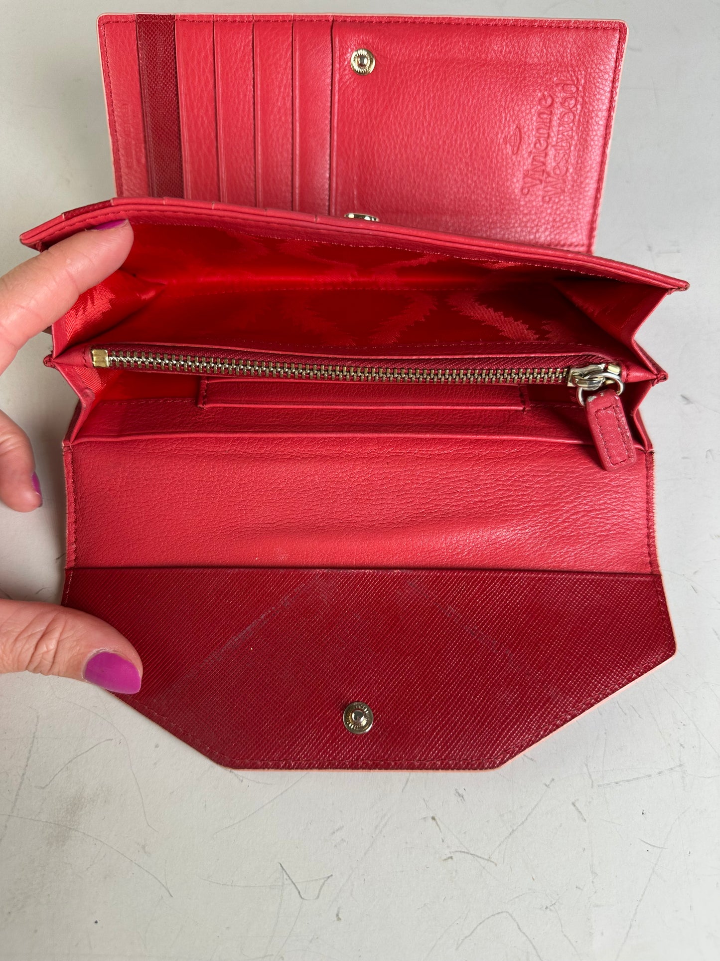 Vintage Vivienne Westwood Leather Wallet Red Gold-tone Clasp