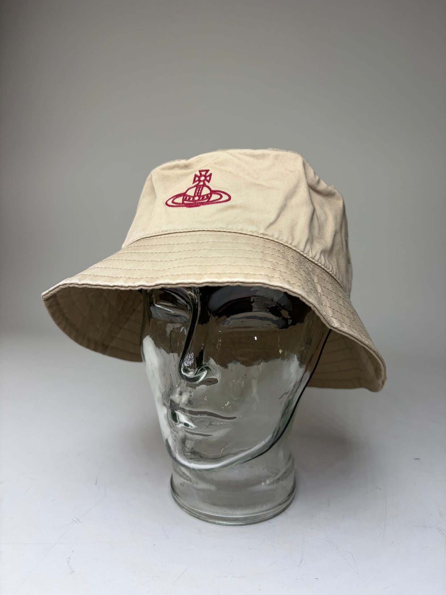 Vintage Vivienne Westwood Cotton Bucket Hat Beige Red Logo