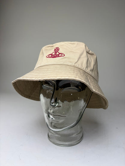 Vintage Vivienne Westwood Cotton Bucket Hat Beige Red Logo