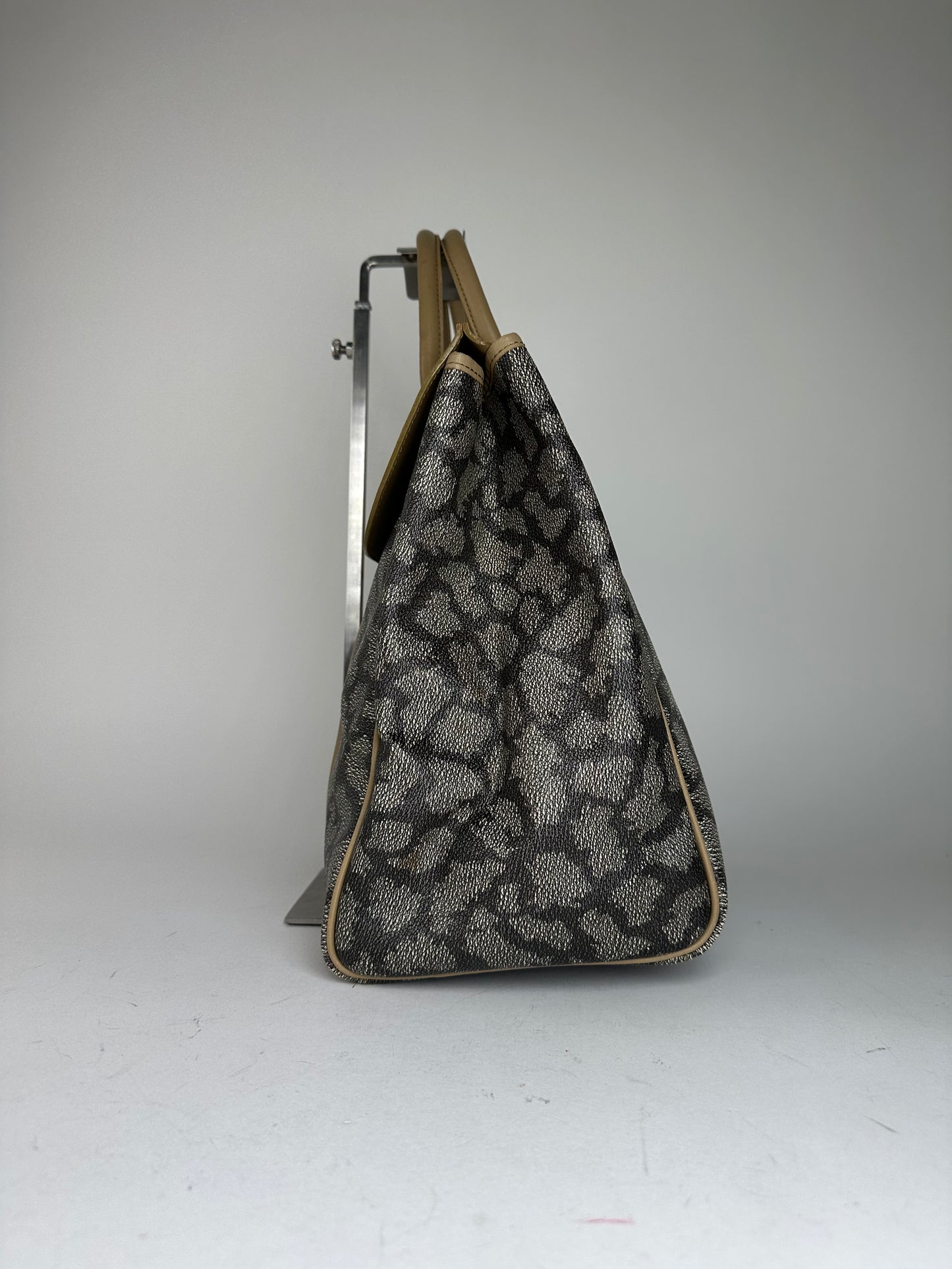 Vintage Yves Saint Laurent Leopard Coated Canvas Top-Handle Tote Black Camel