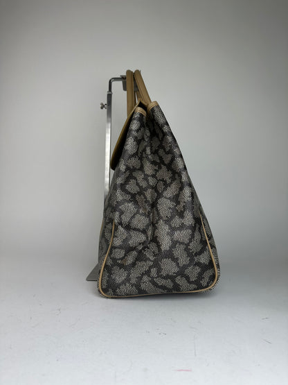 Vintage Yves Saint Laurent Leopard Coated Canvas Top-Handle Tote Black Camel