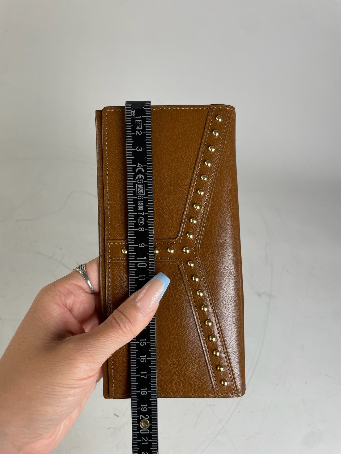 Vintage Saint Laurent Studded Leather Wallet Brown Gold