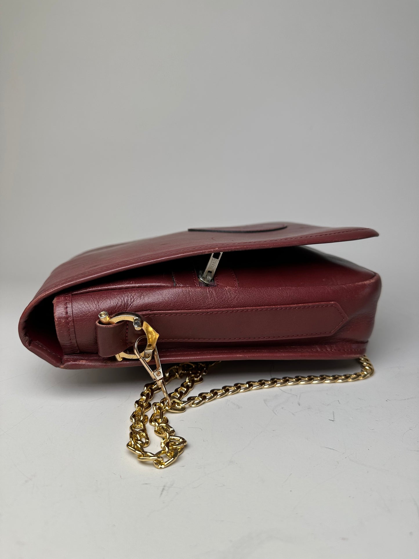 Vintage Cartier Leather Chain Shoulder Bag Burgundy Gold
